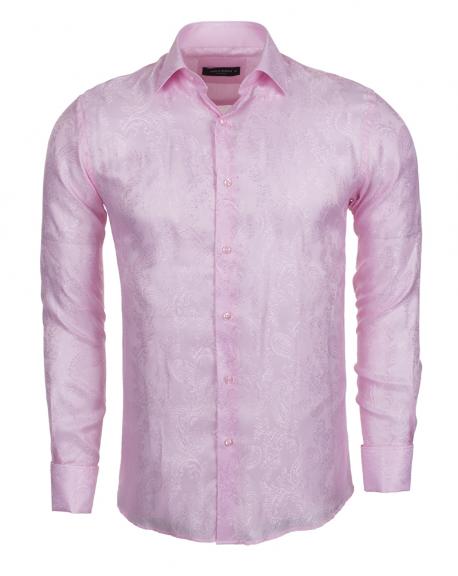 SL 446 Men's pink paisley print double cuff silk shirt